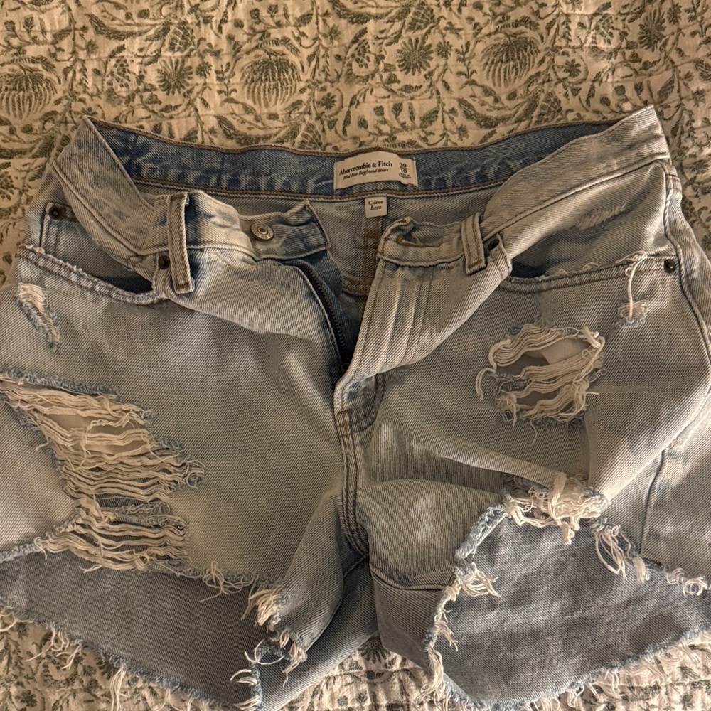 Abercrombie & Fitch Light Blue Distressed Jean Shorts
